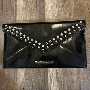 MICHAEL KORS BLACK JET SET TRAVEL JEWEL ENVELOPE CLUTCH BAG